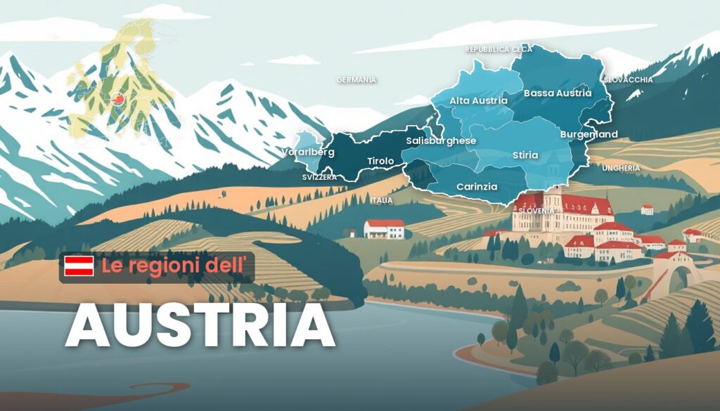 Le regioni dell'Austria: illustrazione con la cartina dell'Austria