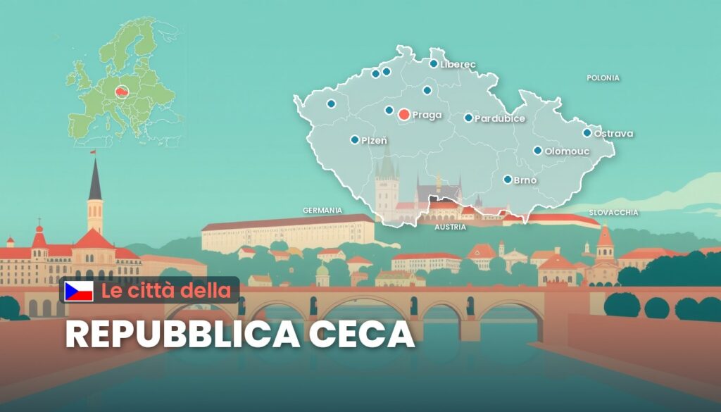 Le città della Repubblica Ceca: illustrazione con la cartina