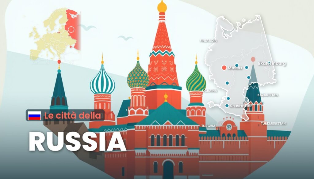 Le città della Russia: illustrazione con la cartina