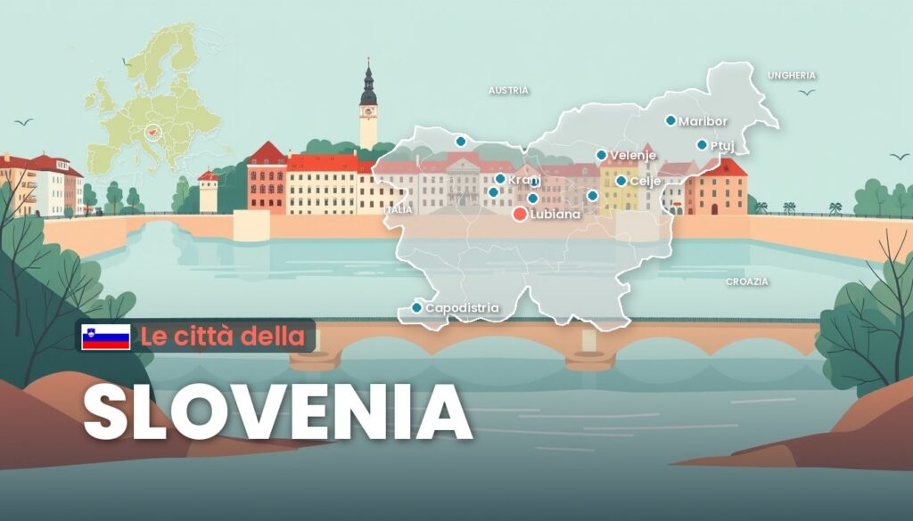 Le città della Slovenia: illustrazione con la cartina