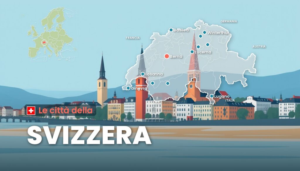 Le città della Svizzera: illustrazione con la cartina