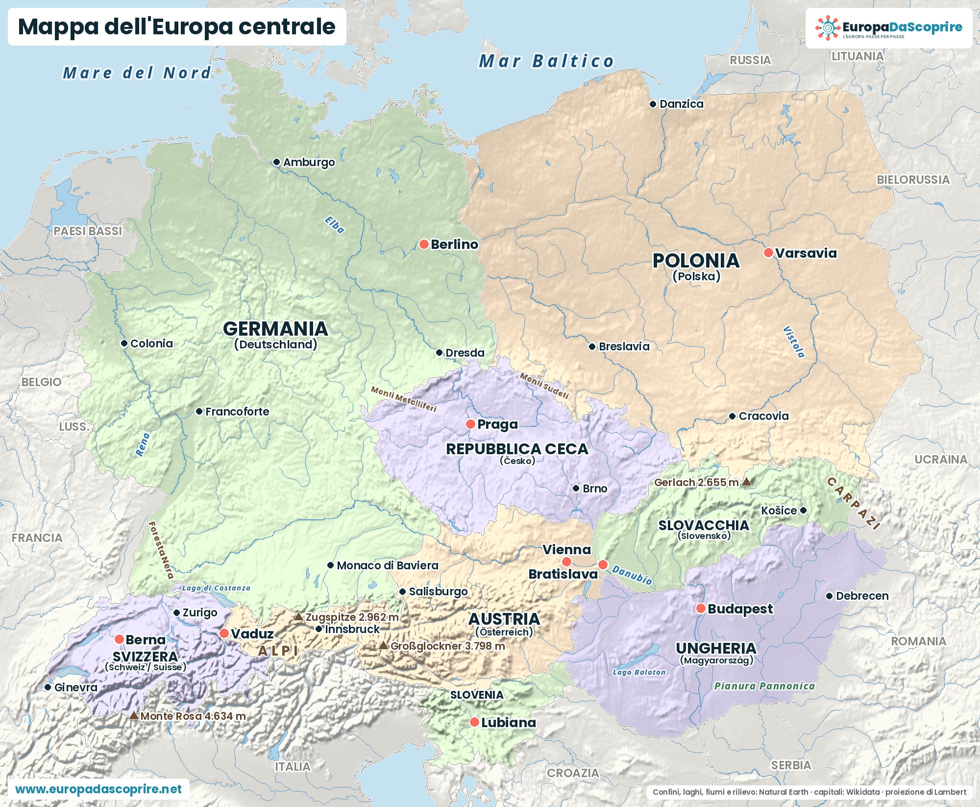 Mappa dell'Europa centrale