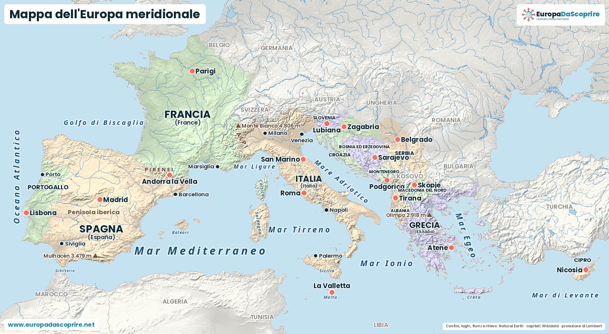 Mappa dell'Europa meridionale
