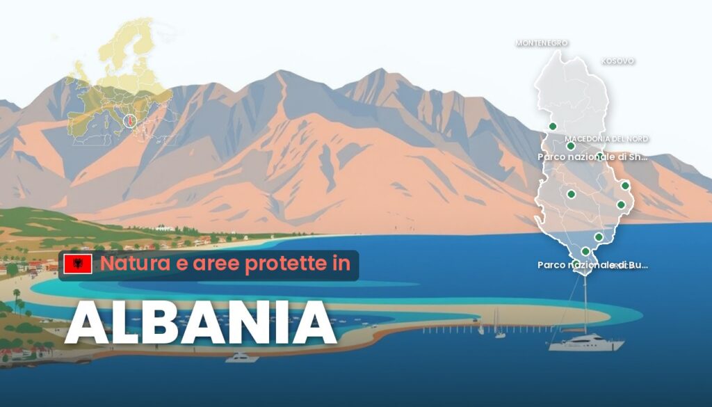 Natura e aree protette in Albania: illustrazione con la cartina
