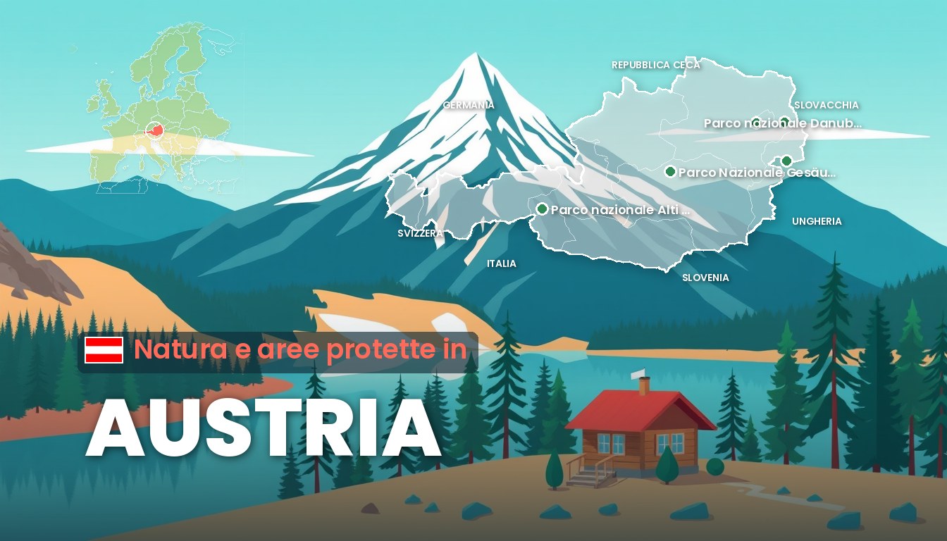 Natura e aree protette in Austria: parchi nazionali e riserve Natura e aree protette in Austria: illustrazione con la cartina dell'Austria