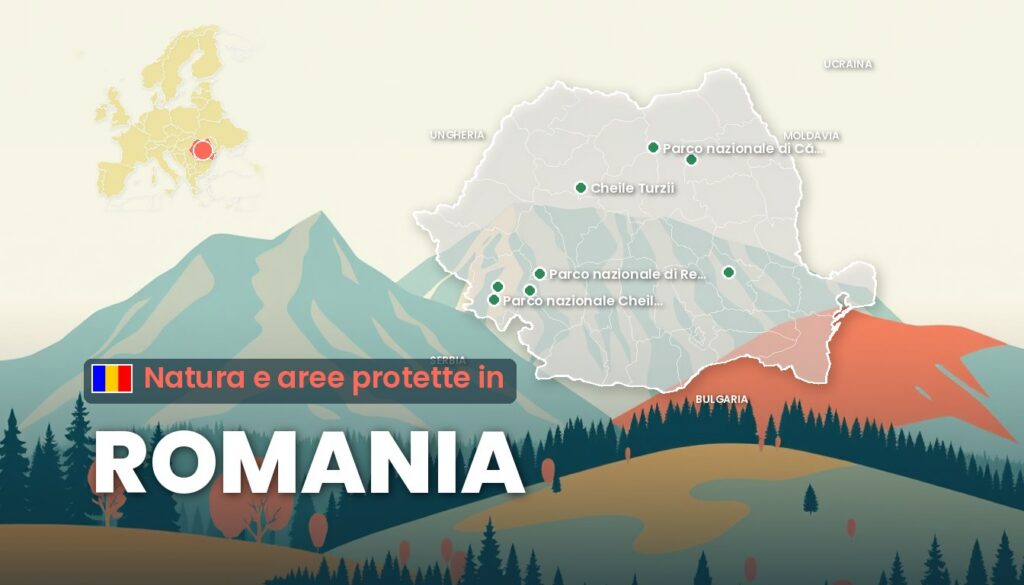 Natura e aree protette in Romania: illustrazione con la cartina