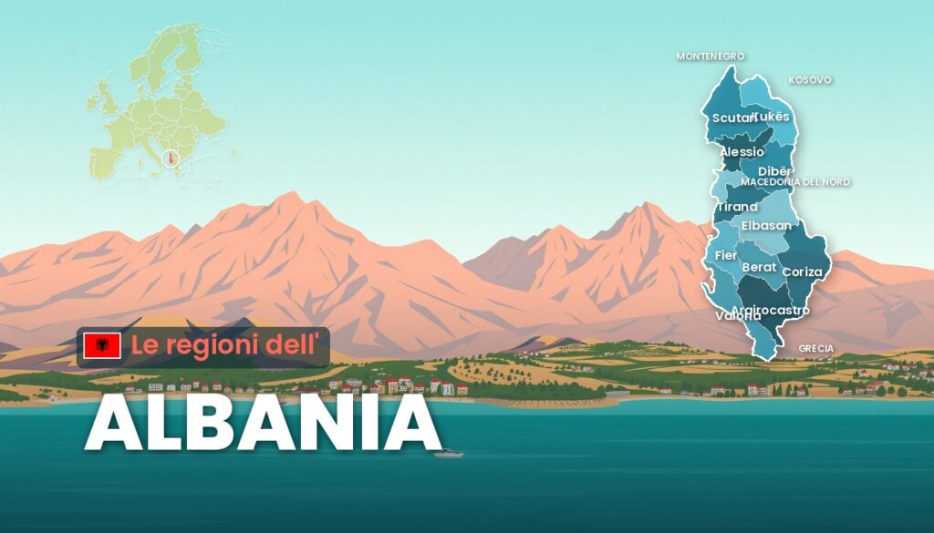 Regioni dell'Albania: illustrazione con la cartina