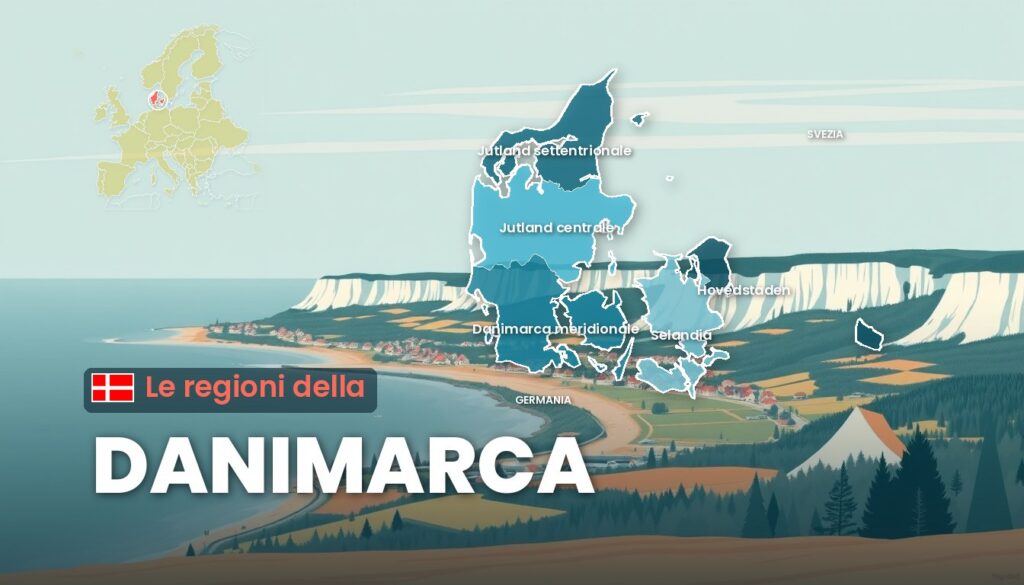 Regioni della Danimarca: illustrazione con la cartina