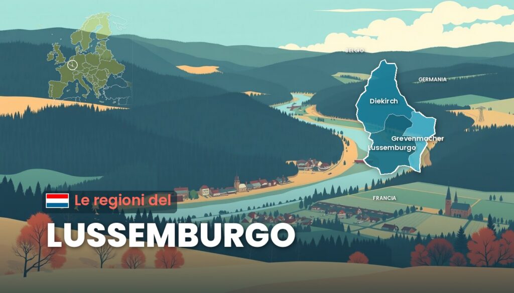 Regioni del Lussemburgo: illustrazione con la cartina
