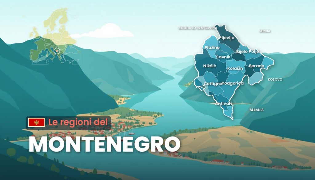 Regioni del Montenegro: illustrazione con la cartina