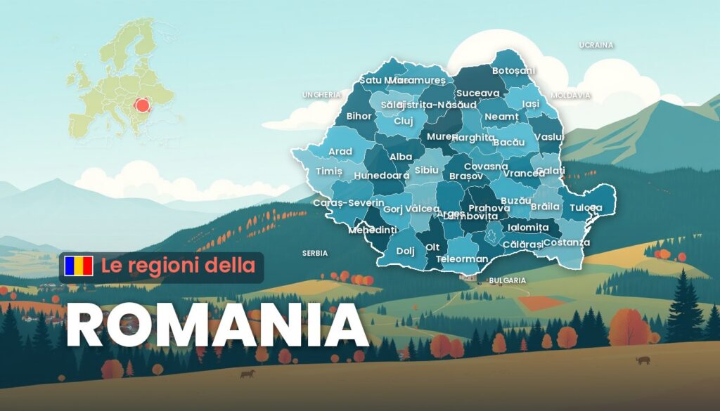 Regioni della Romania: illustrazione con la cartina