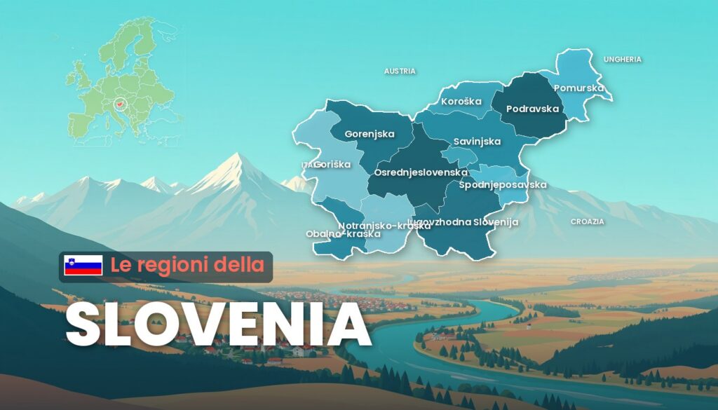 Regioni della Slovenia: illustrazione con la cartina