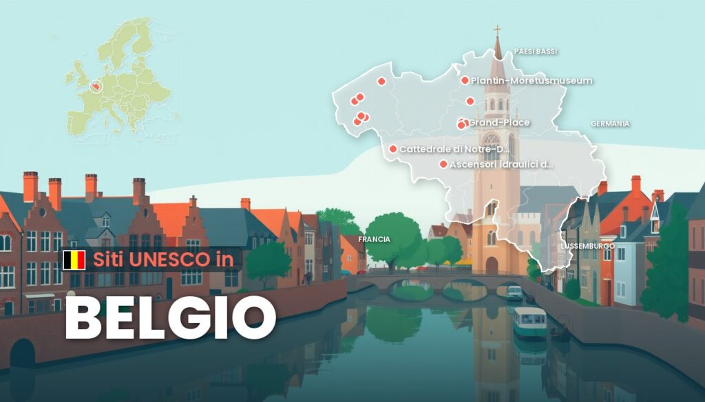 Siti UNESCO in Belgio: illustrazione con la cartina