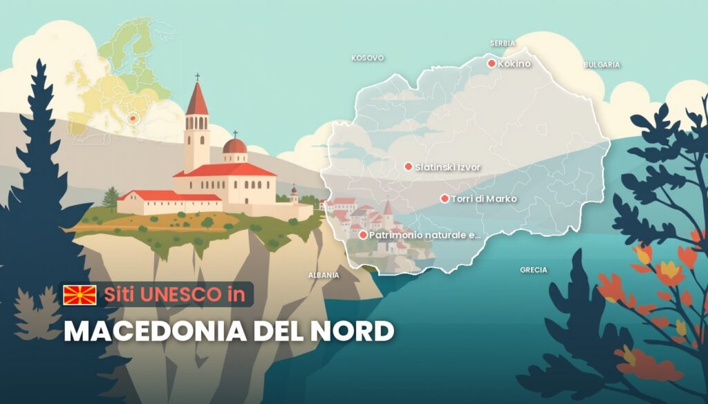 Siti UNESCO in Macedonia del Nord: illustrazione con la cartina