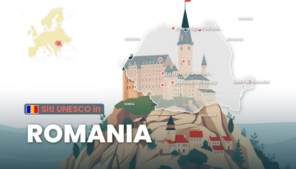 Siti UNESCO in Romania: illustrazione con la cartina