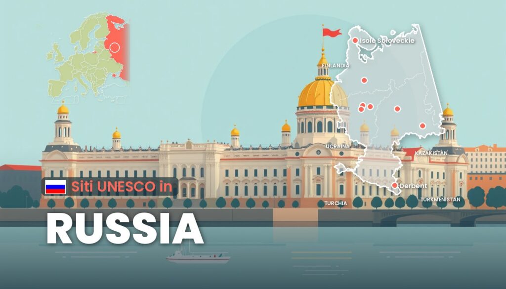 Siti UNESCO in Russia: illustrazione con la cartina