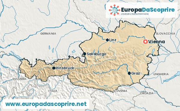 Cartina dell'Austria con la capitale e le città principali
