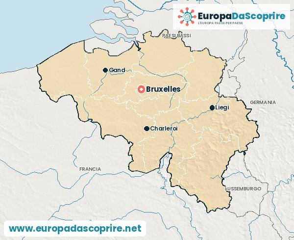 Cartina del Belgio con la capitale e le città principali