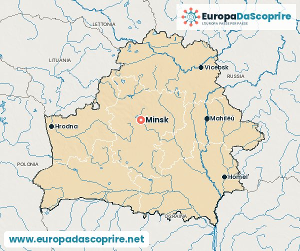Cartina della Bielorussia con la capitale e le città principali