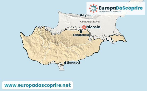 Cartina di Cipro con la capitale e le città principali