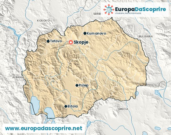 Cartina della Macedonia del Nord con la capitale e le città principali
