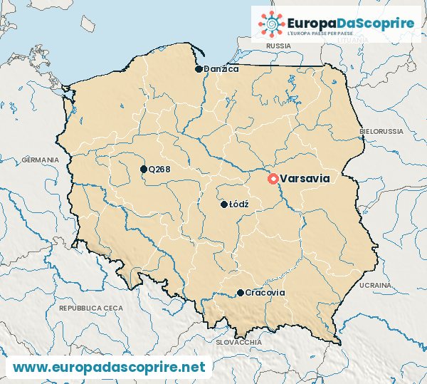 Cartina della Polonia con la capitale e le città principali
