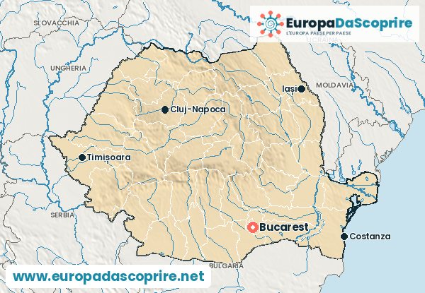Cartina della Romania con la capitale e le città principali