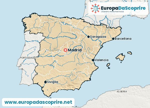 Cartina della Spagna con la capitale e le città principali