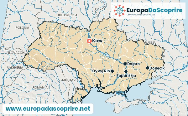 Cartina dell'Ucraina con la capitale e le città principali
