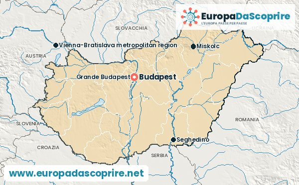 Cartina dell'Ungheria con la capitale e le città principali