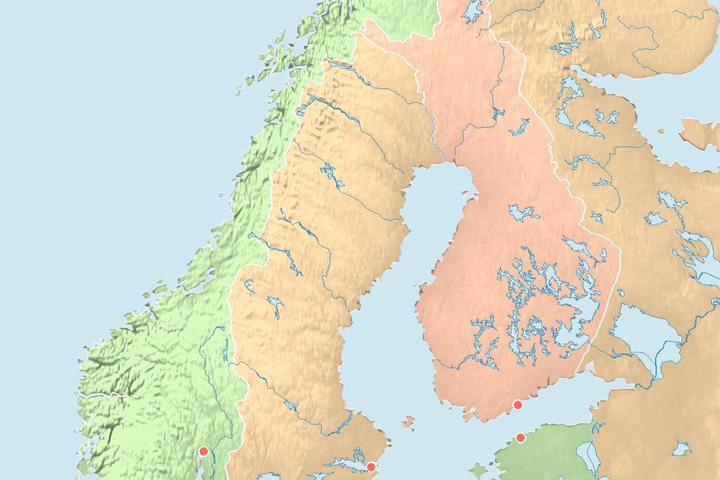 La penisola scandinava nella mappa fisica dell'Europa