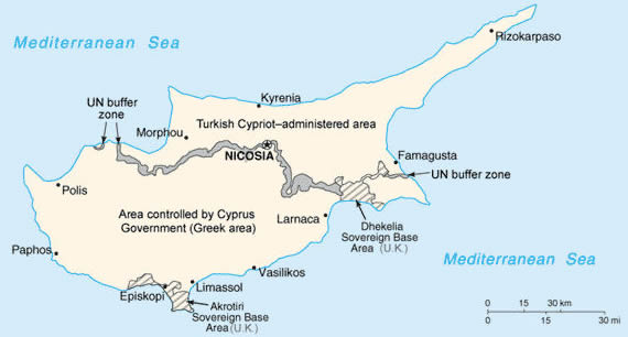 Mappa dell'isola di Cipro