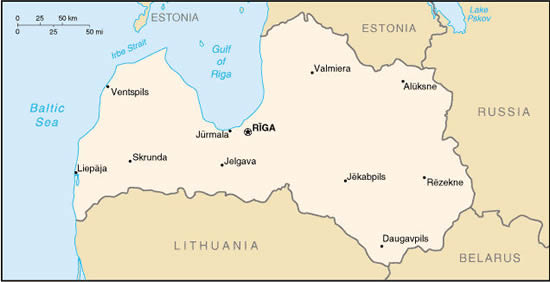 Mappa della Lettonia